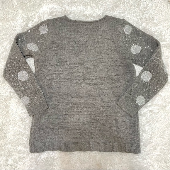 NWT Gray sparkle dust polkadot knit crewneck sweater size medium petite APT 9 - Picture 3 of 8